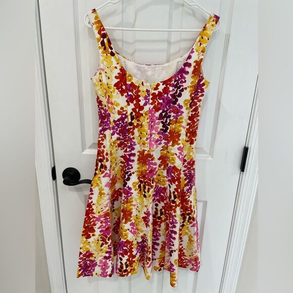 Jones Wear Dress Yellow Pink Red Structured A Line 2000s Floral Womens Size 4 - Picture 2 of 6